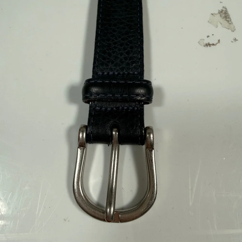 L.L. Bean Full Grain Leather Belt Womens S Blue Pebbled Silver Buckle USA Made